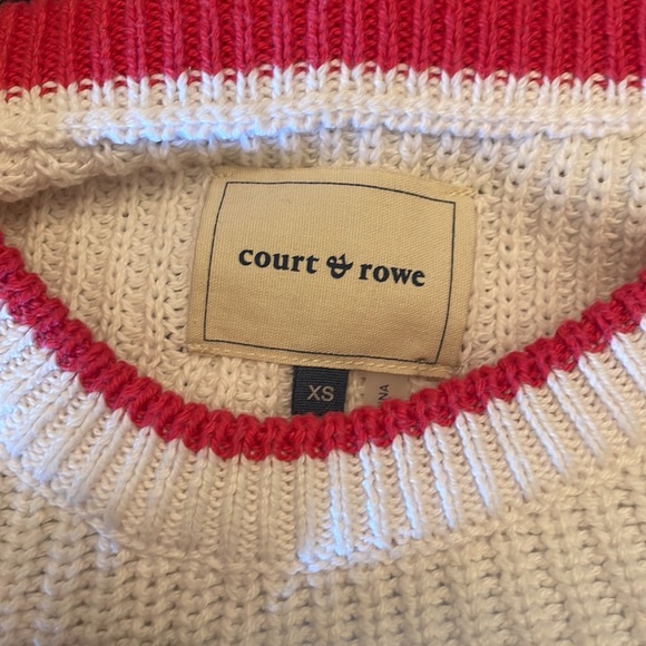 Court & Rowe white sweater with pink crew neck & stripes on sleeve and cuffs - Picture 6 of 7